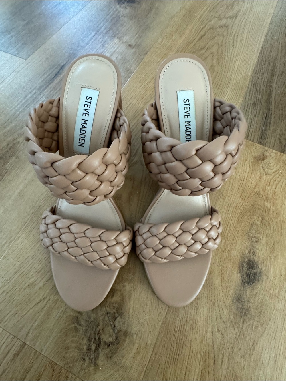 Steve Madden Braided Double-Strap Slide Sandals in Beige